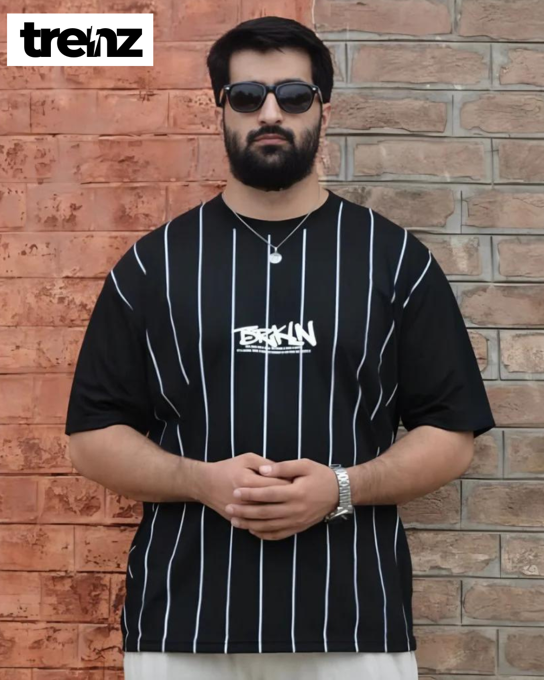 Drop Shoulder Pinstripe Tee Black
