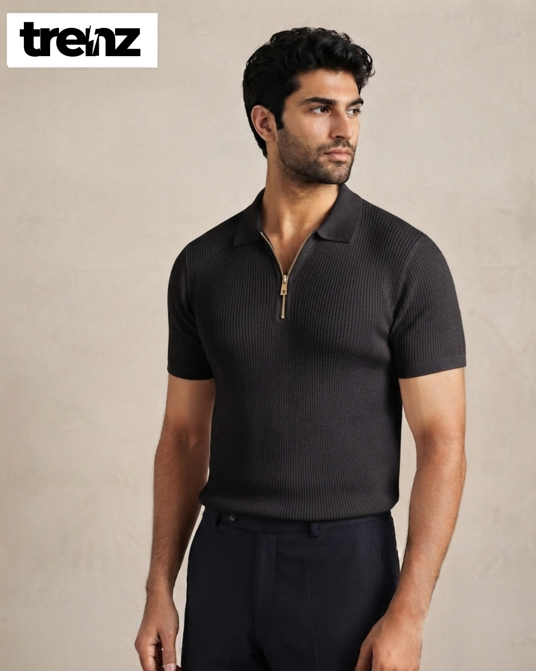 Men's Premium Quality Textured Zipper Polo Shirt