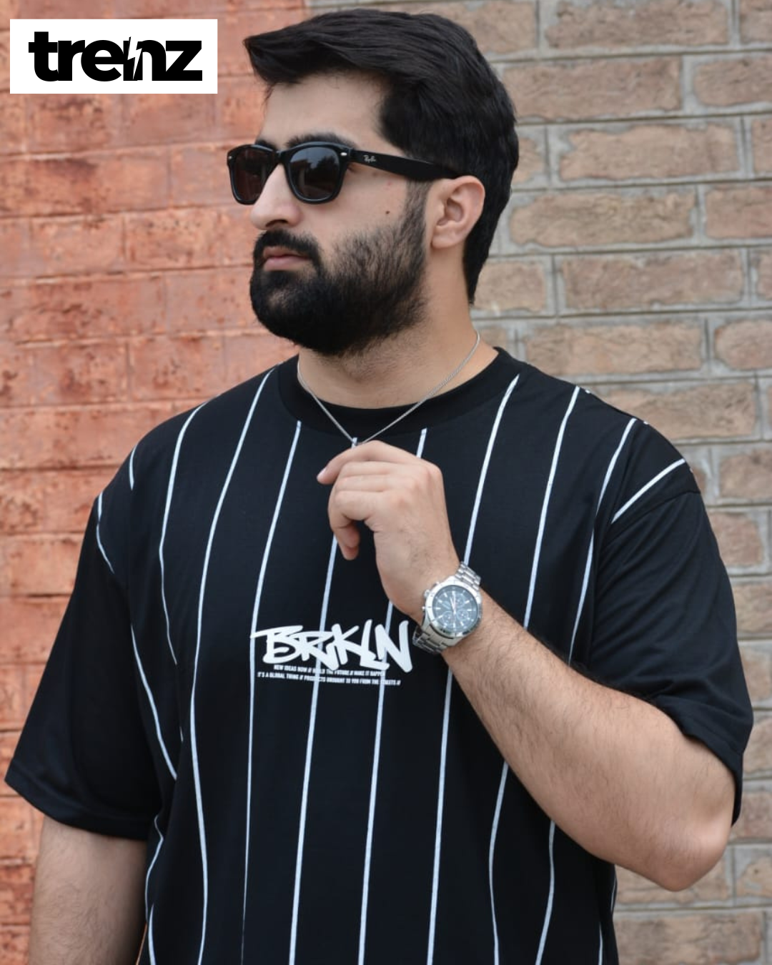 Drop Shoulder Pinstripe Tee Black