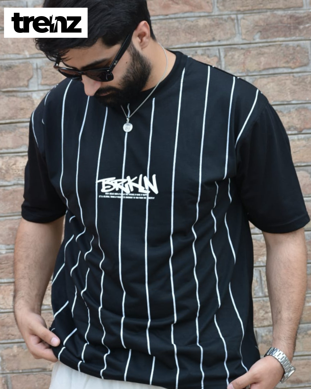 Drop Shoulder Pinstripe Tee Black
