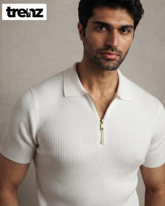 Men's Premium Quality Textured Zipper Polo Shirt