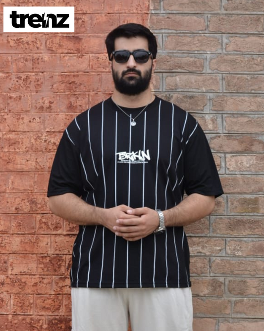 Drop Shoulder Pinstripe Tee Black