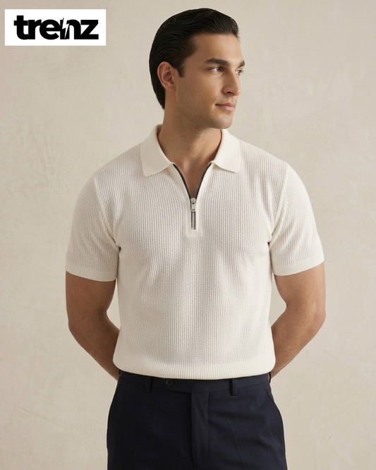 Men's Premium Quality Textured Zipper Polo Shirt
