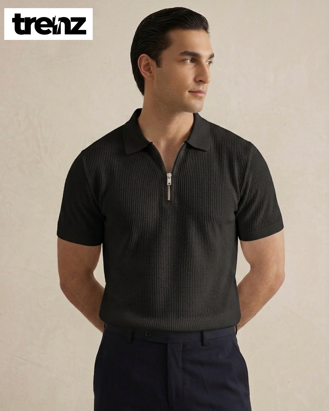 Men's Premium Quality Textured Zipper Polo Shirt
