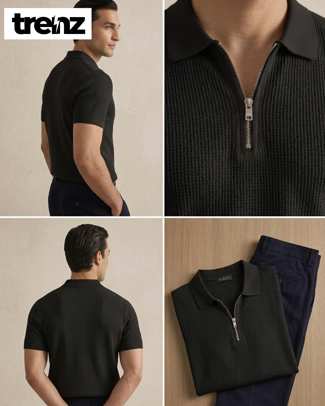 Men's Premium Quality Textured Zipper Polo Shirt