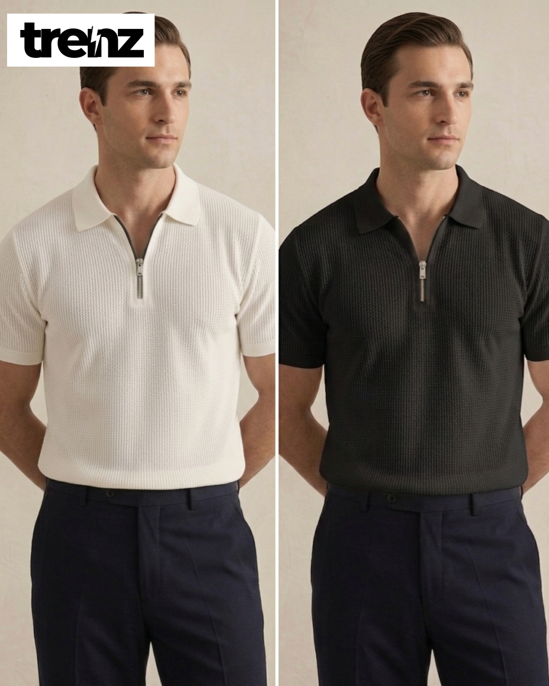Men's Premium Quality Textured Zipper Polo Shirt