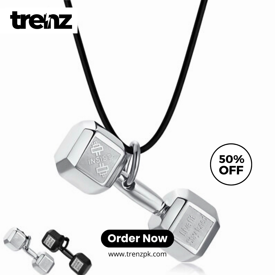 Dumbbell Pendant Black Leather String Necklace for Men