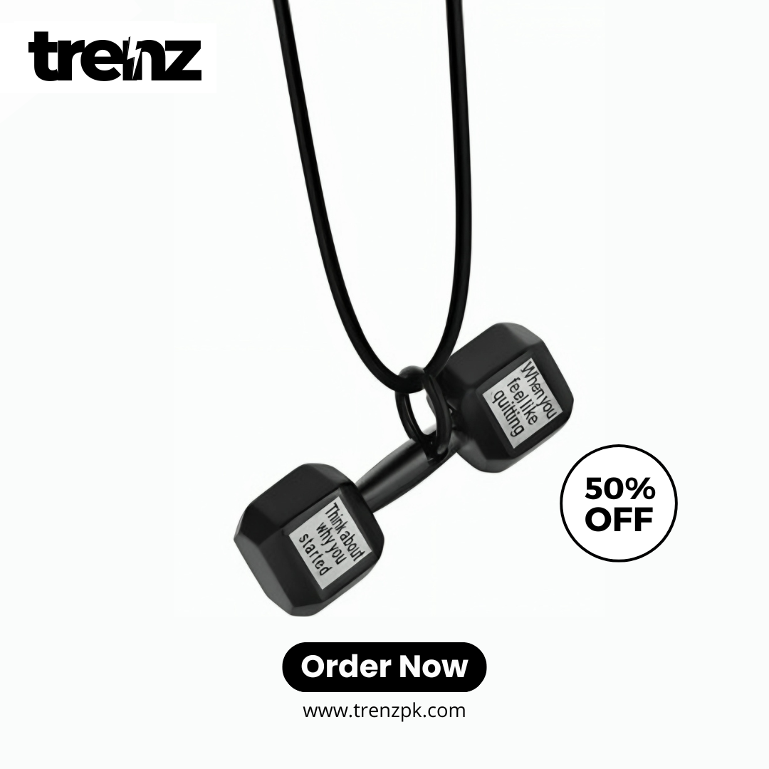 Dumbbell Pendant Black Leather String Necklace for Men