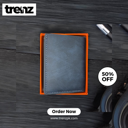 Men's Mini Handmade Leather Purse - Cowskin Card Holder & Cash Wallet Blue Color